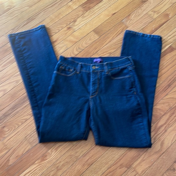 NYDJ dark wash bootcut high rise jeans copper sparkle back pockets - Picture 1 of 5